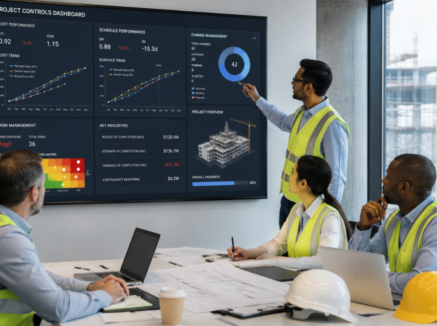 Project controls integrating cost, time, change and risk on a complex construction project